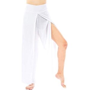 Lofbaz Slit Leg Palazzo voor vrouwen meisjes moederschap vrouwen flowy yoga broek, effen wit, XL