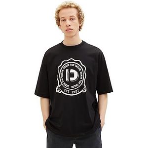TOM TAILOR Denim Oversized T-shirt voor heren met logo-print, 29999-zwart, XXL