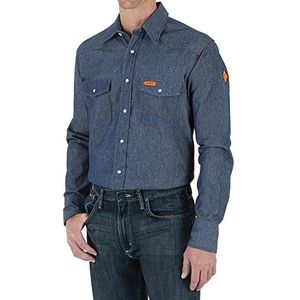 Wrangler Men's Flame Resistant Western Two Pocket Snap Shirt, Denim, XL