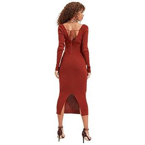 Trendyol Dames Design Midi Bodycone getailleerde gebreide jurk, ORANJE, XL