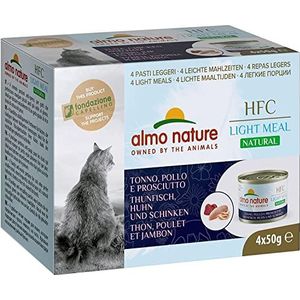 HFC Natural Light Meal kattenvoer voor volwassen katten - tonijn, kip en ham, 50 g x 4 stuks, 200 g