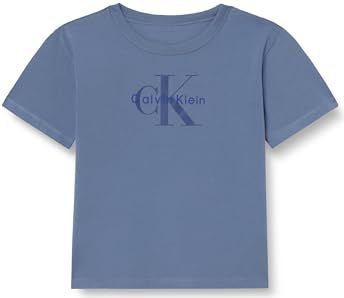 Calvin Klein Boy's Light MONOLOGO S/S T-Shirt IB0IB02610 S/S T-shirt, blauw (satijn blauw), 4 jaar, Blauw (Satijn Blauw), 4 jaar