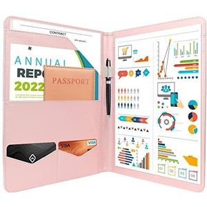 NEWYES Conferentiemap A4 Business Document Padfolio, persoonlijke organizer map met klembord, vijlmouw, kaarthouder, zakken voor kantoorwerk (roze)