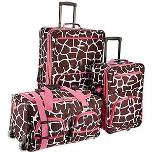 Rockland Vara Softside 3-delige bagageset, roze/giraffenpatroon, Eén maat, Vara Softside 3-delige handbagageset