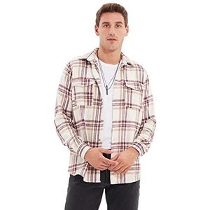 Trendyol Men's Burgundy Regular Fit Collar Double Pocket Lid Long Sleeve Lumberjack Plaid Shirt, S