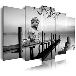 DekoArte 19 - Modern beeld, gedigitaliseerde kunstdruk | Decoratieve afbeelding voor de salon of slaapkamer | Boeddha Zen-stijl landschap in zwart-wit | 5 delen 150 x 80 cm