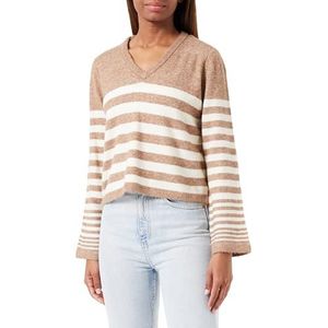 Bestseller A/S Vmhurricane Ls V-hals Ga Bf Pullover voor dames, Brown Lentil/Stripes:w. Berk, XS