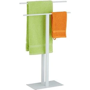 Relaxdays handdoekrek wit - badkamer - metalen handdoekhouder - 2 stangen - vrijstaan
