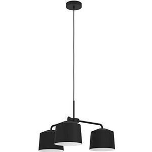 EGLO Hanglamp Caguanes, 3-lichts pendellamp eettafel, lamp hangend minimalistisch voor woonkamer en eetkamer, eettafellamp van textiel en metaal in zwart en wit, E27 fitting