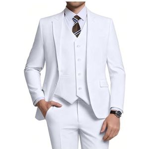 Holivyer - Kostuumset - Wit - Slim Fit - Blazer met Twee Knopen - Zakelijk Trouwpak