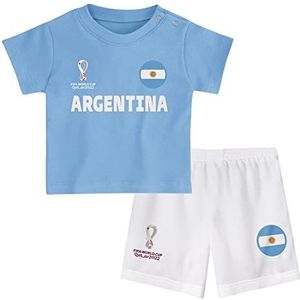 FIFA Unisex Kids Officiële Fifa World Cup 2022 Tee & Short Set - Argentinië - Home Country Tee & Shorts Set (pak van 1), Baby Blauw/Wit, 18 Maanden