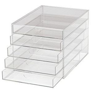MAUL Ladebox A4 van acryl, bureau-organizer met 5 vakken voor het opbergen van papier, factuur, documenten, ruimtebesparend stapelbaar voor bureau en plank, transparant