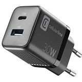 Cellularline Multipower Micro Power oplader | Super Fast Charger 30W met 2 USB-C-poorten - uitgerust met Gan-technologie - compatibel met smartphones, iPhone, tablets, iPad en MacBook