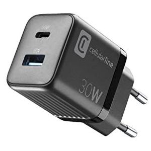 Cellularline Multipower Micro Power oplader | Super Fast Charger 30W met 2 USB-C-poorten - uitgerust met Gan-technologie - compatibel met smartphones, iPhone, tablets, iPad en MacBook