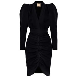 Swing Fashion Zwarte jurk Laura met diepe hals en wijde donzige mouwen | maat 34, zwart, 34