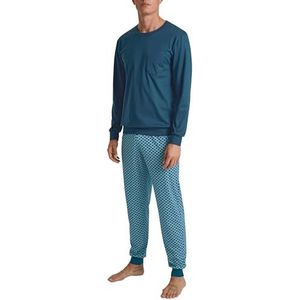 CALIDA Relax Imprint Pyjama, doorgeknoopt heren, van 100% katoen, broek met stof beklede elastische tailleband, legioenblauw, 58-60