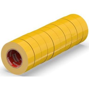ERKO Isolatietape Geel 10-pack 15mm x 10m PVC Reparatie van Elektrische Leidingen, Zeer Flexibel met Sterke Kleefkracht, Bestand tegen Chemicaliën, Waterdicht