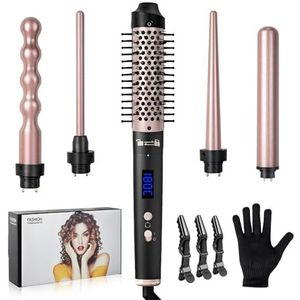 Carehabi Krultang 5-in-1 set, 9-32 mm krultang met verschillende opzetstukken voor grote en kleine krullen, 160-230 °C krultang kit met handschoenen en haarspeld