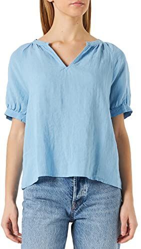 Part Two - Popsypw Blouse - Dusk Blue - Linnen - Korte Pofmouwen