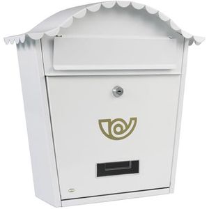 Amig Brievenbus voor buiten, klassieke stijl, brievenbus voor muren, muren of hekken – afmetingen: 37 x 32 x 10,5 cm – staal – wit