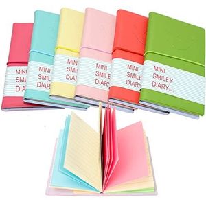 QUMENEY 6 STKS Pocket Notebook Super Mini Draagbare Smiley Dagboek Notitieblokken Memo met PU Lederen Case Blanco Pagina's Gemakkelijk af te scheuren 13 x 8cm/ 5,1 x 3,1 inch 100 vellen 6 kleuren