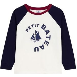 Petit Bateau Colorblock T-shirt met lange mouwen van katoen, Milk/avond, 3 Jaren