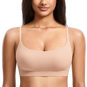 DOBREVA Dames BH zonder beugel Gewatteerde Naadloze Bralettes Strijkvrij met 2-pair Verwijderbare padding Beige L