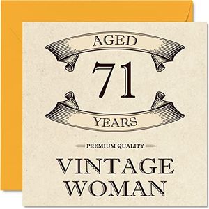 Vintage 71e verjaardagskaarten voor vrouwen - 71 jaar oud - leuke verjaardagskaart voor mama zus vrouw oma oppas oma tante, 145 mm x 145 mm dames wenskaarten, 71e verjaardagskaart