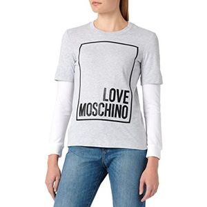 Love Moschino Dames Regular Fit Lange Mouwen met Logo Box Design T-Shirt, Grijs Zwart Wit, 44
