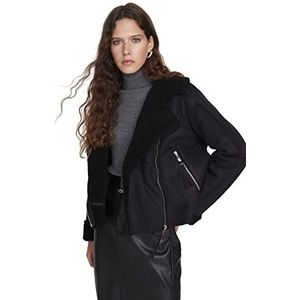 Trendyol Dames kraag effen normale winterjas jas, zwart, S, Zwart, S