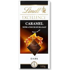 Lindt & Sprüngli EXCELLENCE Karamel Zeezout pure chocoladereep 100 gram | Fijne Pure chocolade met knapperige stukjes karamel