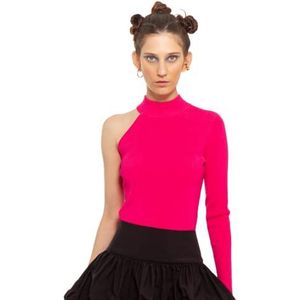 CHAOUICHE Asymmetrische gebreide blouse, roze, maat XS voor dames, Roze, XS
