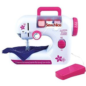 Lena 42521 - Kindernaaimachine, werkt op batterijen, met handvat, voetpedaal, handwiel, beschermhoes, schakelaar, waakvlam, plastic, naaigaren, naald, meetlint, naaisetje voor kinderen van 8 jaar en ouder