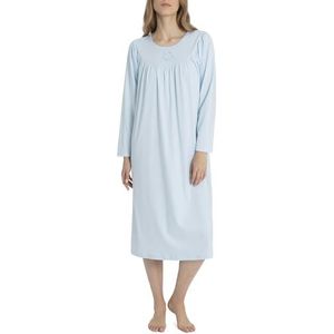 Lichtblauw Nachthemd - Borduurwerk - Ronde Hals - Lange Mouwen