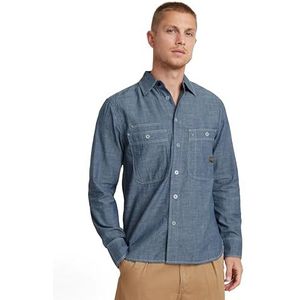 G-Star RAW - Nimes Regular - Overhemd - Blauw - Lange Mouwen, Verstelbare Knoopsluiting, Borstzakken