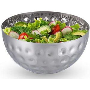 Relaxdays saladeschaal zilver - saladekom rvs - deco schaal - serveerkom - metalen schaal - L