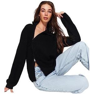 Trendyol Dames Regular Fit Basic Staande Kraag Knitwear Sweater, Zwart, M