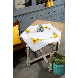 Vervaco Zonnebloemetjes borduurverpakking/tafelkleed in voorbedrukt/voorgetekende kruissteek, katoen, meerkleurig, 80 x 80 x 0,3 cm