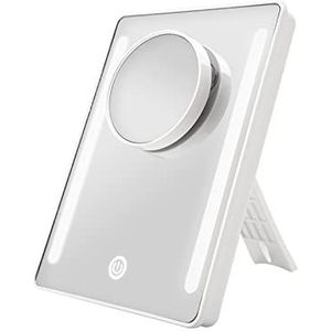 EMKE Make-upspiegel met verlichting, directe USB-voeding, verlicht met dimbare helderheid, afneembare 3 x vergrotende spiegel, make-upspiegel met ledlicht, tafelspiegel, reisspiegel