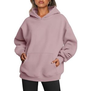 Trendy Queen Oversized hoodies voor dames fleecen sweatshirts met lange mouwen, truien, herfst- en winterkleding, Donker Roze, XL