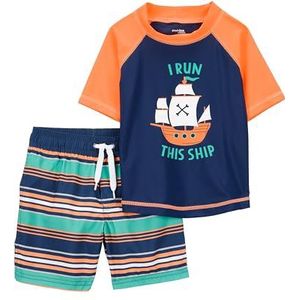 Simple Joys by Carter's Badpak voor peuters en babyjongens met zwembroek en rashguard-set, Navy Oranje Schepen/Witte Streep, 5T