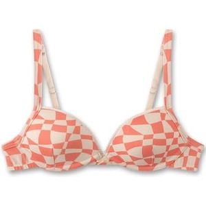 Sanetta Meisjesbeha Oranje | Comfortabele en aangename beha zonder beugel voor meisjes van katoenmix. Ondergoed met verstelbare bandjes en geruite allover | Meisjesbeha, oranje, A