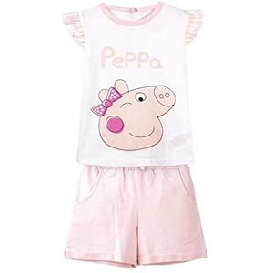 Peppa Pig 2-Delige Set - T-Shirt en Shorts - Maat 18 Maanden - Gemaakt van 100% Katoen - Koel en Comfortabel - Knoopsluiting - Origineel Product Ontworpen in Spanje