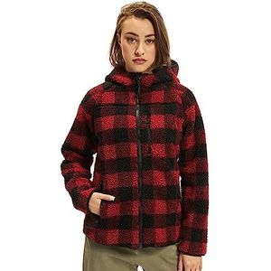 Brandit Teddy fleece jas met capuchon voor dames, winterjas, jacht, outdoor, fleece jas, rood-zwart, 4XL