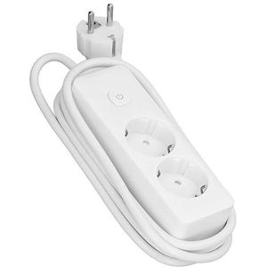 2-weg stekkerdoos met schakelaar, 3 m, 3 G, 1,5 mm² in wit en grijs, ideaal voor het veilig aansluiten van meerdere apparaten.