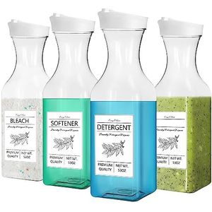 4 stuks 52 oz wasmiddeldispenser, waszeepdispenser voor wasruimte decor, vloeibare wasmiddeldispenser voor wasverzachter, bleekmiddel, poeder, kralen