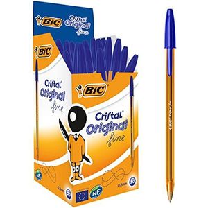 BIC Cristal Original Dunne Balpennen Dunne Punt (0,8 mm) - Blauw, Doos van 50 Stuks