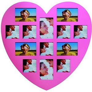 Out of the blue 94/2495 hart-houten fotolijst, circa 60 x 60 cm voor 6 foto's 15 x 10 cm en 7 foto's 10 x 10 cm, roze