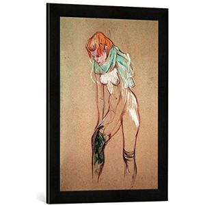 Ingelijste afbeelding van Henri de Toulouse-Lautrec Femme tirant Son bas, kunstdruk in hoge kwaliteit handgemaakte fotolijst, 40x60 cm, mat zwart