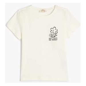 Koton T-shirt voor meisjes, ronde hals, korte mouwen, bloemenprint, ecru(010), 11-12 Jaar